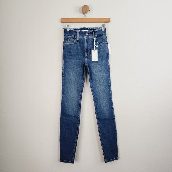 NEW Good American Good Legs Fray Waistband Dark Denim High Waisted Skinny Jean - Picture 6 of 11
